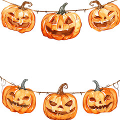 Halloween pumpkins isolated on transparent background