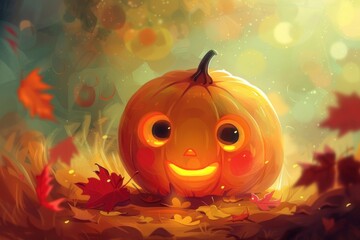 Sticker - Cute pumpkin illustration halloween anthropomorphic jack-o'-lantern.