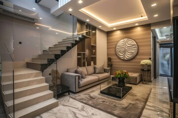 Wall Mural - Interior living room architecture staircase furniture.