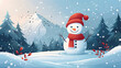© Akash Tholiya - Panoramic view of happy snowman in winter scenery. Close-up