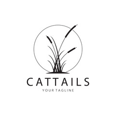 Wall Mural - cattails or river reed grass plant logo design, aquatic plants, swamp, wild grass vector