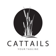 Wall Mural - cattails or river reed grass plant logo design, aquatic plants, swamp, wild grass vector