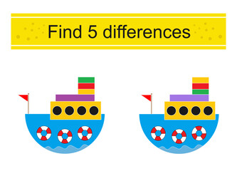 Wall Mural - Find 5 differences. Logic puzzle game for kids. Preschool worksheet activity.