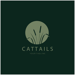 Wall Mural - cattails or river reed grass plant logo design, aquatic plants, swamp, wild grass vector