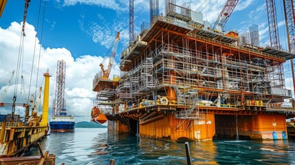 Wall Mural - Scaffolding systems in offshore and marine industries facilitate shipyard operations, offshore platform maintenance, and underwater construction projects