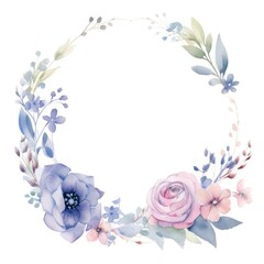 Poster - Wedding flowers border watercolor pattern circle wreath.