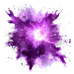 Mystical purple light explosion, symbolizing a sorcerer's power, vividly isolated on a white backdrop