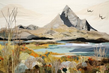 Wall Mural - Embroidery landscape mountain outdoors.