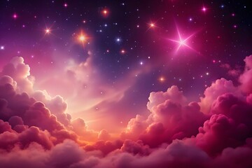 Wall Mural - purple, pink gradient mystical moonlight sky with clouds and stars phone background.