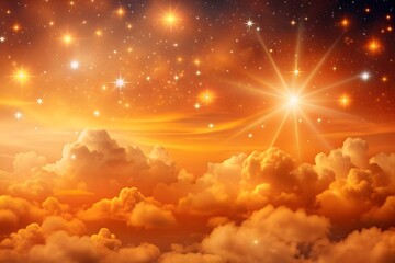 Wall Mural - yellow gradient mystical moonlight sky with clouds and stars phone background.