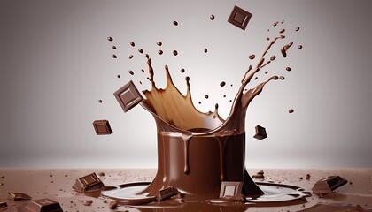 Wall Mural - A splash of milk and chocolate splashes . Close up on delicious chocolate bar2
