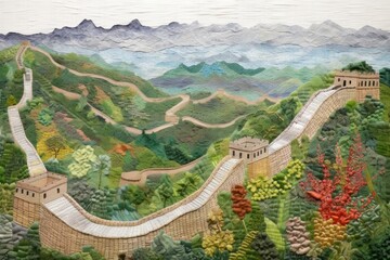 Canvas Print - Great wall of China landscape architecture tranquility.