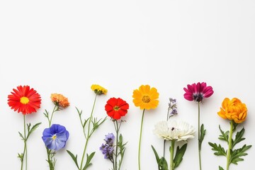 Wall Mural - A minimal set of empty cute happy flowers