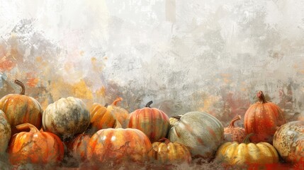 Wall Mural - Autumnal pumpkins with textured background.