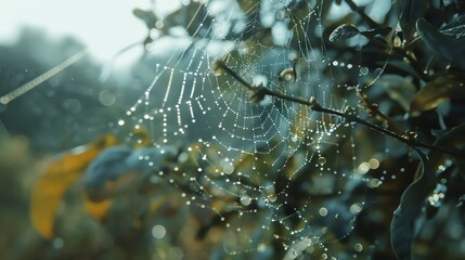 Wall Mural - a spider web with dewdrops on it.