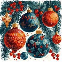 Wall Mural - Flat Vector Illustration of a Christmas Decoration Sheet