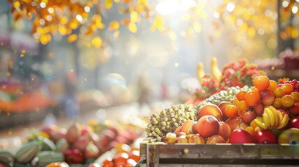 Canvas Print - Colorful Fruit Display with Fall Bokeh Background.