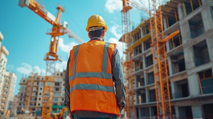 Construction Worker Overlooking a Building Site