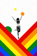 © deagreez - Vertical image collage young girl positive emotions celebrate victory lgbt parade community support freedom equal rights