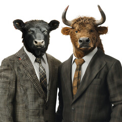 Two animal in suit isolated on transparent background