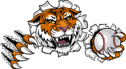 Poster - A tiger animal baseball sports team cartoon mascot