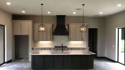 A kitchen in a Dallas home on July 18th, 2023, has new light fixtures installed.