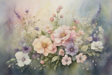 Wall Mural - ethereal watercolor floral painting
