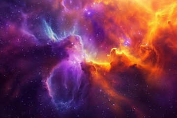 Wall Mural - An image capturing a vibrant space with numerous stars and billowing clouds, The birth of a star in a vibrant space nebula, AI Generated