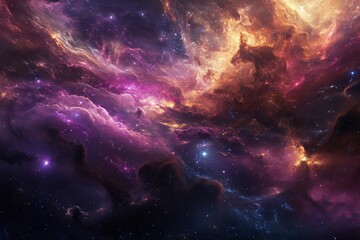 Wall Mural - This photo captures a vibrant space filled with an abundance of stars shining brightly against a colorful backdrop, The intergalactic journey through a psychedelic nebula, AI Generated
