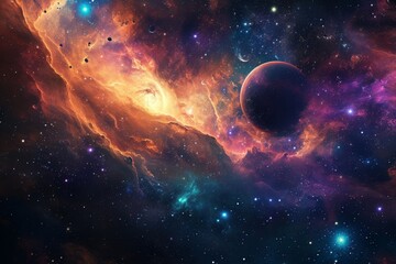 Wall Mural - A Stunning Space Scene With Stars and Planets, The intergalactic journey through a psychedelic nebula, AI Generated