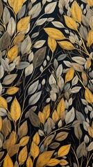 Sticker - Gold and silver autumn leaves pattern nature plant.