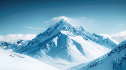 Wall Mural - Beautiful snow mountain peak, with a clear light blue sky and no cloud. The sky have a lot of blank spaces. Generative AI.