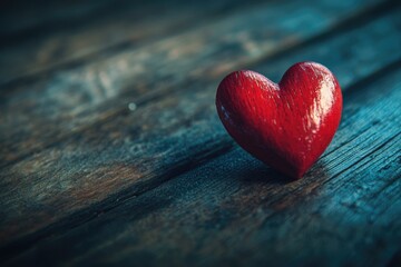 Wall Mural - Red Heart on Wooden Table