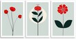 © jambulart - Stylized Red Flower Illustrations, Minimalist Red Flowers and Leaves