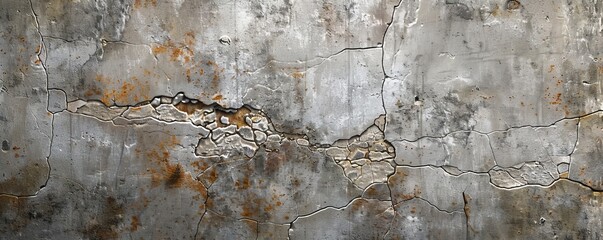 Canvas Print - Rough concrete wall with cracks and patches, 4K hyperrealistic photo