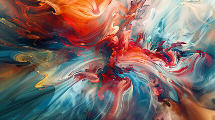 Wall Mural - abstract background: swirling colors and blurred forms, predominantly cool tones with splashes of red and orange.