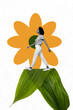 © deagreez - Vertical poster collage young cheerful girl walk confident step flower green fresh leaf plant flora march holiday celebration