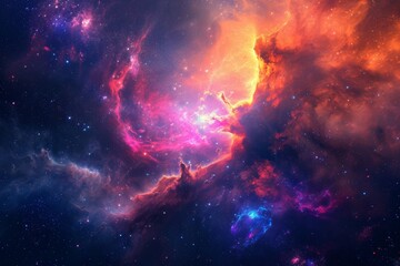 Wall Mural - This photo showcases a vibrant and dynamic space, teeming with numerous stars scattered across the scene, Vibrant nebula with a quasar at its core, AI Generated