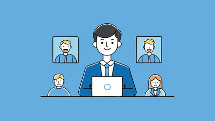 Wall Mural - man having a conference call with his business vector illustration