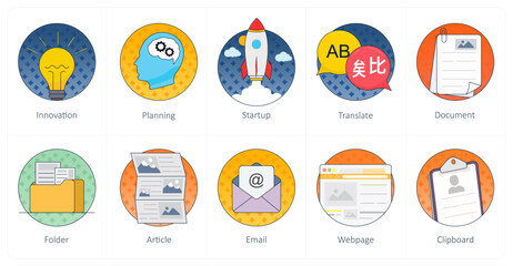 A set of 10 Mix icons as innovation, planning, startup