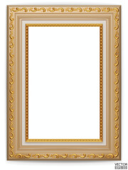 Canvas Print - Realistic brown wooden vintage frame isolated on white background.  Rectangle frames mockup. Classic Photo wooden frame. Beech border for painting, poster, and photo gallery. 3d vector illustration.