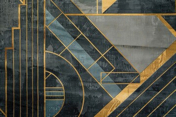 Modern Geometric Design in Gold and Blue, Contemporary Abstract Geometric Pattern