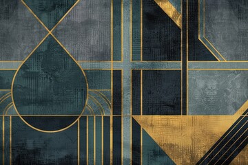 Modern Geometric Design in Gold and Blue, Contemporary Abstract Geometric Pattern