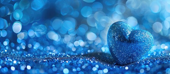 Leinwandbilder - Sparkling blue background with a blue heart symbol representing love ideal for a Valentine s Day cosmetics theme set in a horizontal frame with copy space image included