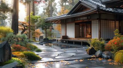 Wall Mural - Traditional Japanese house. Generative AI.