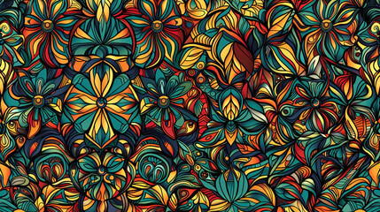 Aufkleber - Dynamic and colorful floral seamless pattern, ideal for infusing any project with a sense of playfulness and vitality