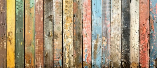 Leinwandbilder - A weathered multi colored wooden fence with an aged cracked surface against a rustic background ideal for a copy space image