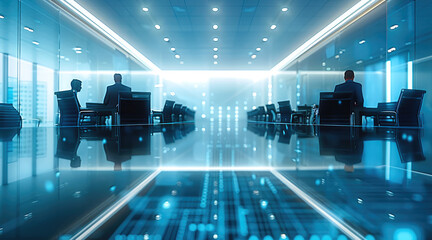 Wall Mural - Executives discussing digital transformation initiatives in a modern conference room, with copy space. Generative AI.