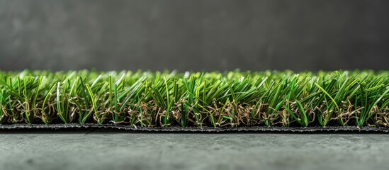 Wall Mural - Synthetic turf featuring brown thread on a gray backdrop with copy space image