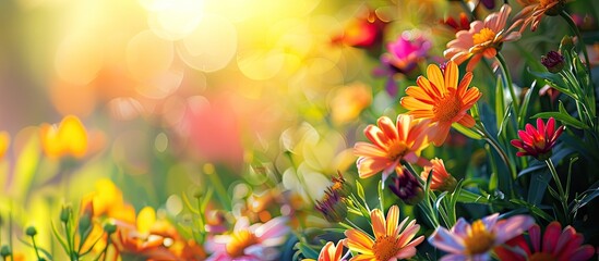 Poster - Vibrant flowers blossoming outside with copy space image